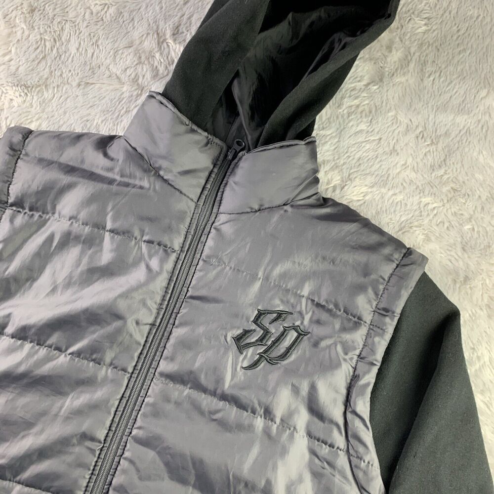 Southpole Sweatshirt Youth Large Gray Black Hoodie Full Zip Mock Vest Y2K Urban